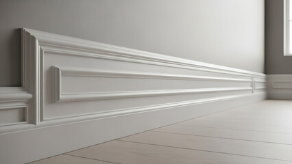 Obraz premium White Baseboard Molding on Light Gray Wall with Tile Floor