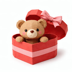 Teddy Bear in Heart Box: An adorable teddy bear sits snugly inside a heart-shaped box, a perfect symbol of affection, love, and care. 