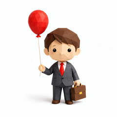 Optimistic Businessman with Balloon: A charming paper-crafted businessman stands confidently, a red balloon in hand, symbolizing dreams, ambitions and an optimistic outlook in professional life.