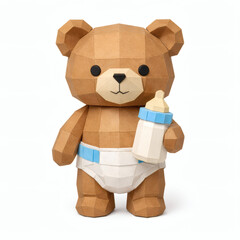 Teddy Bear: The image shows a charming paper teddy bear, its face and features are designed and it is holding a feeding bottle. 