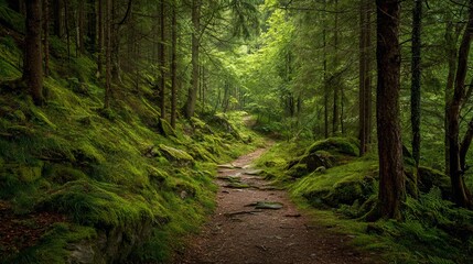 Obraz premium Bright green forest path 