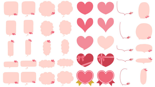 Red and Pink Heart Speech Bubble Set &ndash; Hand Drawn Comic Style Vector for Valentine and Mother&rsquo;s Day