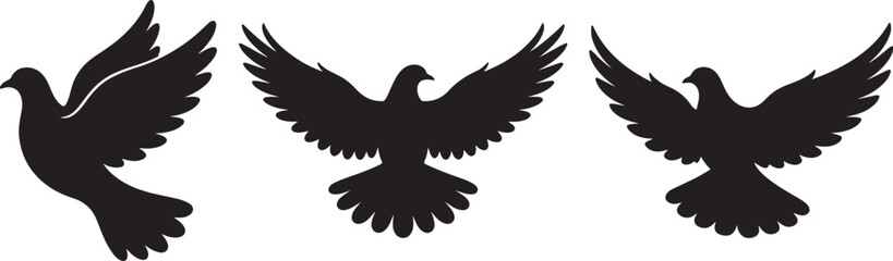 Obraz premium Dove Silhouette Black Vector Illustration Peace Bird, black and white silhouette, vector and illustration 