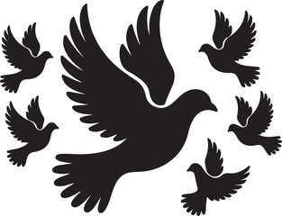 Obraz premium Dove Silhouette Black Vector Illustration Peace Bird, black and white silhouette, vector and illustration 