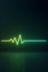 AI Generative. Glowing green neon pulse line chart on dark background. 1