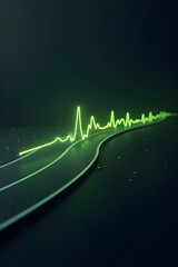 AI Generative. Glowing green neon pulse line chart on dark background. 4