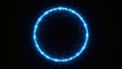 Glowing Blue Circle with Sparkling Particles on Dark Background