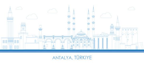 Obraz premium Outline Skyline panorama of city of Antalya, Turkiye (Turkey) - vector illustration