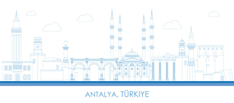 Outline Skyline panorama of city of Antalya, Turkiye (Turkey) - vector illustration