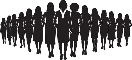 Silhouettes of confident businesswomen standing in a row formation