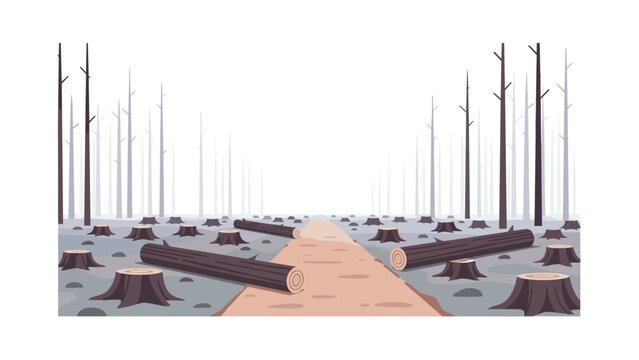 Deforestation concept with cut trees in minimalistic forest landscape