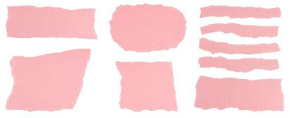 Pink torn paper pieces and strips collection isolated