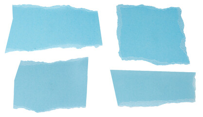 Blue torn paper note pieces set for collage isolated