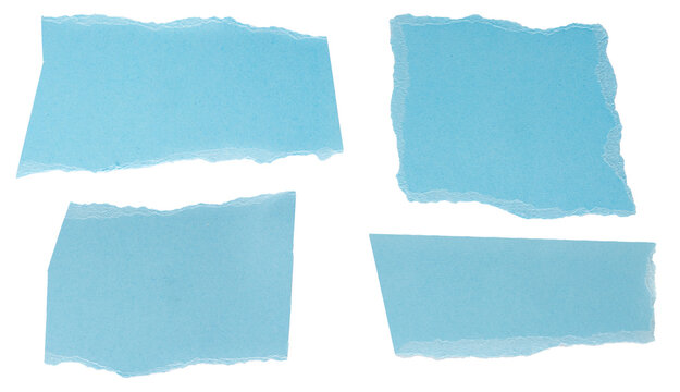 Blue torn paper note pieces set for collage isolated