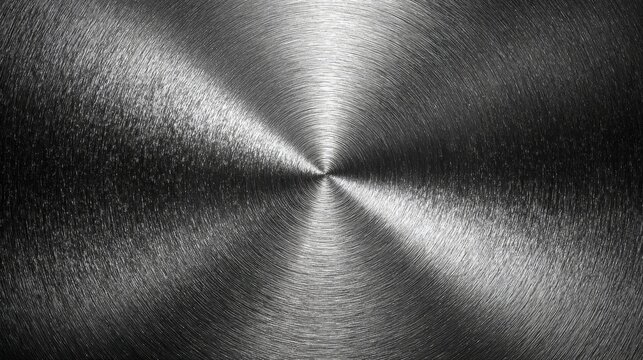 A close-up of a brushed aluminum surface with concentric circular patterns and metallic sheen.