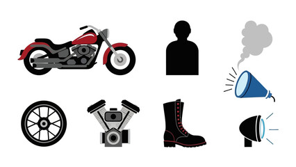 Naklejka premium Motorcycle elements collection with rider silhouette and accessories
