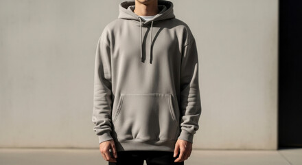 Blank Beige Color Hoodie Mockup on Model, Minimal Lifestyle Style