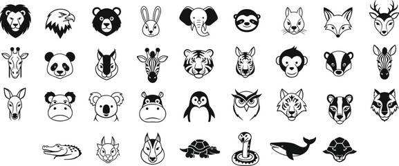 Obraz premium Collection of cute and fierce animal faces for design