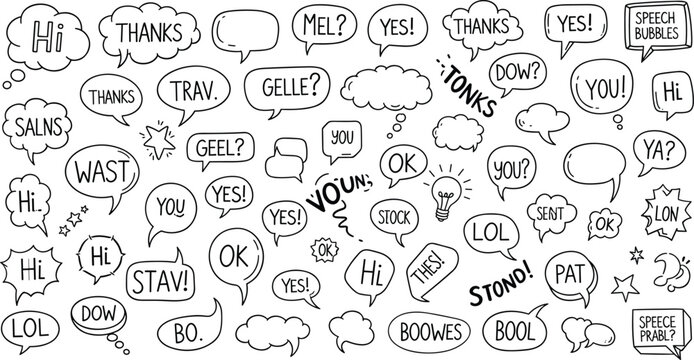 Collection of various speech bubbles with expressions