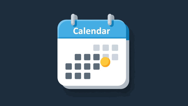 Modern minimalistic calendar icon with blue header and highlighted date on dark background