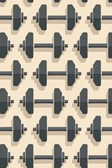 AI Generative. Seamless pattern of minimalist dumbbells on beige background. 3