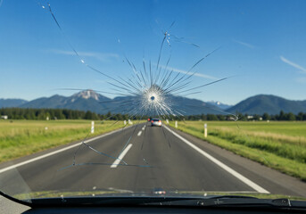 Steinschlag in der Autoscheibe