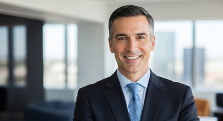 Fototapeta premium Businessman in Suit Smiling in Office Environment