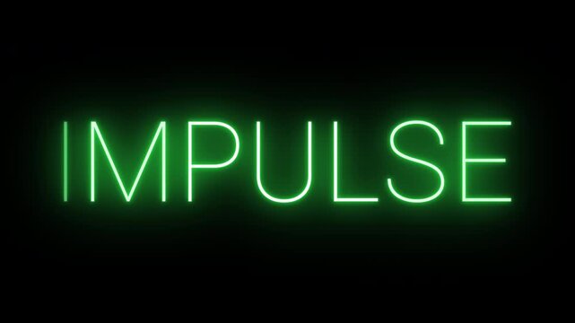 Flickering neon green glowing impulse sign animated black background.