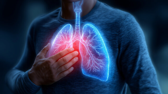 Human Lungs with Inflammation and Chest Pain &ndash; Respiratory Disease, Coughing, Shortness of Breath, Pneumonia, Asthma and Pulmonary Infection Medical Concept Illustration