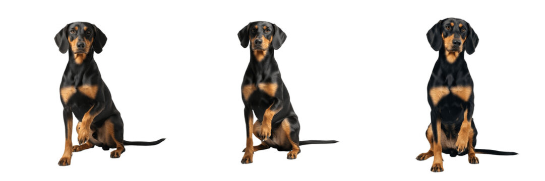 Austrian Black and Tan Hound isolated on white background, Brandlbracke, Vier&auml;ugl, Austrian Hound, Black Tan Bracke, Brandl Dog, Classic Bracke Hound