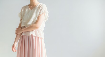 Light and Airy Spring Fashion Woman Outfit with Copy Space for Spring Sale Promotion, Face Not Visible
