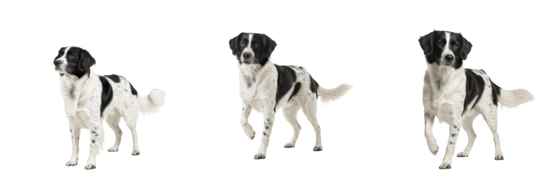 Stabyhoun dog isolated on white background, Frisian Pointer, スタビフーン, Stabyhoun Breed Dog, Stabyhoun Hunting Dog, Stabyhoun Gun Dog, Stabyhoun Companion Dog