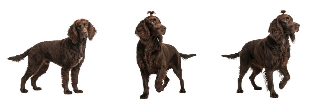 Irish Water Spaniel isolated on white background, Irish Waterdog, アイルランド・ウォーター・スパニエル, Irish Water Spaniel Breed Dog, Irish Water Hunting Dog, Irish Working Spaniel