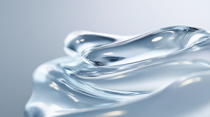 Naklejka premium Macro shot of smooth, clear gel or liquid forming flowing shapes on a neutral background. 