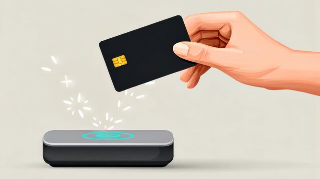 Contactless payment: hand using card with futuristic effects on nfc reader