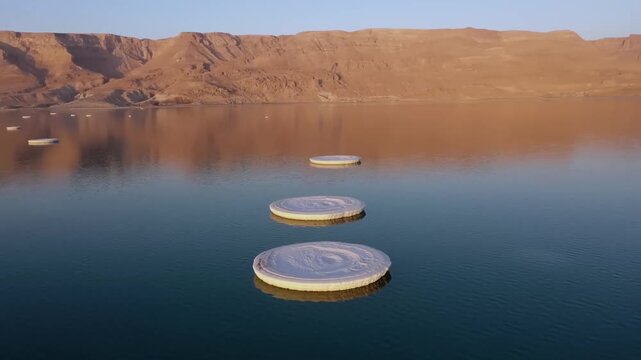 Cinematic Aerial Top View of Dead Sea Salt Formations and Turquoise Water in Jordan - Drone Footage
