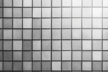 Close-up view of a modern building facade with repetitive square windows creating a geometric grayscale pattern under soft light