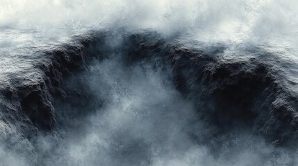 Fototapeta premium Ominous churning dark ocean forming a cavernous whirlpool with crashing waves and swirling sea mist, evoking a powerful foreboding atmosphere