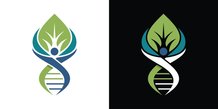 logo design template DNA people with leaf elements, vector illustration