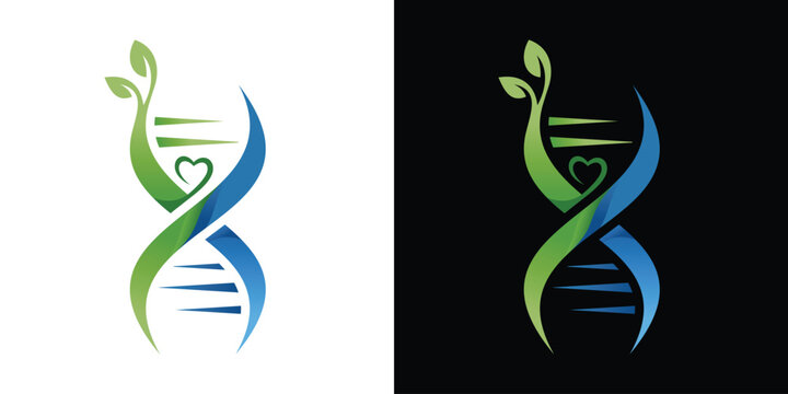 logo design template DNA with leaf elements, vector illustration