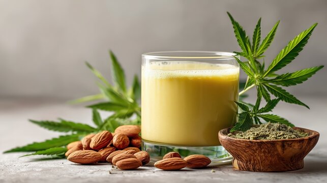 Traditional Indian bhang thandai beverage with nuts and cannabis