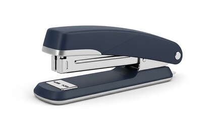 Stylish dark blue office stapler, a professional desk accessory for binding documents and organizing papers efficiently, isolated on a clean white background