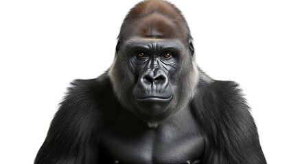 Fototapeta premium Captivating Portrait of a Powerful Silverback Gorilla Exhibiting its Intelligent Gaze and Commanding Presence on a Clean White Background
