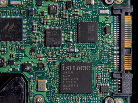High-Resolution Close-Up of Computer Circuit Board Components