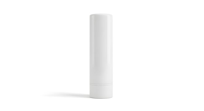 A minimalist white lip balm tube or lipstick container mockup with a glossy finish, isolated on a clean white background.
