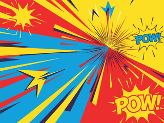 Comic book action background with bright primary colors and starburst effects © charly
