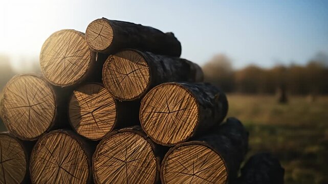 Stack of Logs in Nature - A Rustic Woodpile Scene.