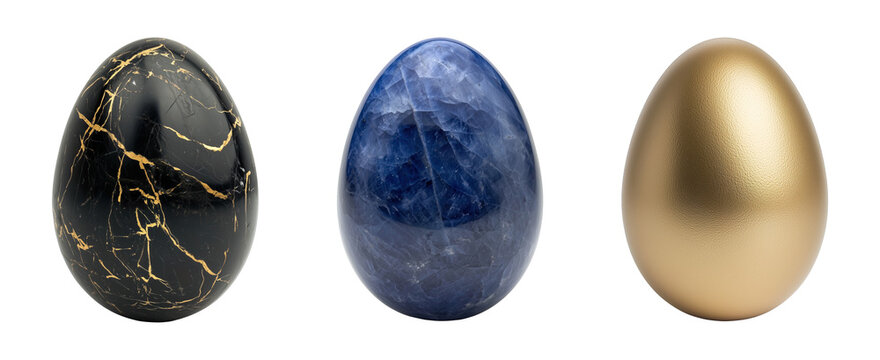 Marble, lapis, gold luxury easter egg transparent PNG cutout set bundle, isolated background