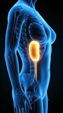 Medical Illustration of Human Kidney Anatomy in a Female Body.