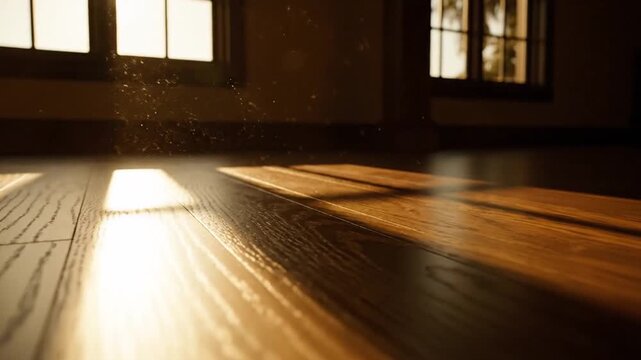 Sunlight Streaks Across Wooden Floor in Empty Room